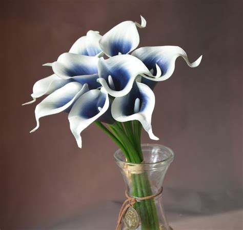 Dark Navy Picasso Calla Lilies Real Touch Flowers Diy Silk Etsy