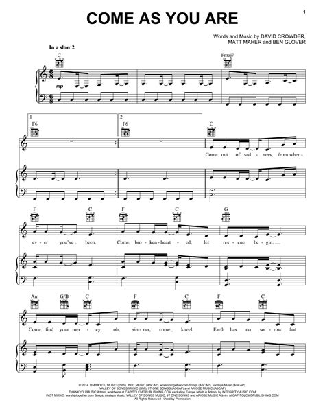 Come As You Are Sheet Music Crowder Piano Vocal And Guitar Chords