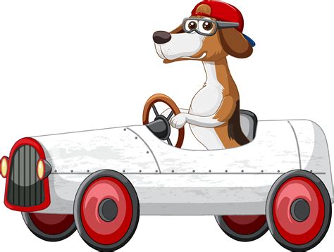 Funny Dog Cartoon Character Driving Car On White Background 7208113
