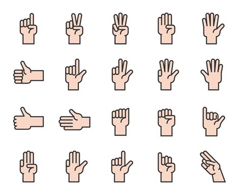 Hand Counting And Hand Gesture Icon Such As Like Love Fist Filled
