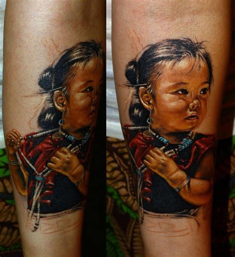 Realism Style Colored Forearm Tattoo Of Small Asian Girl Tattooimagesbiz