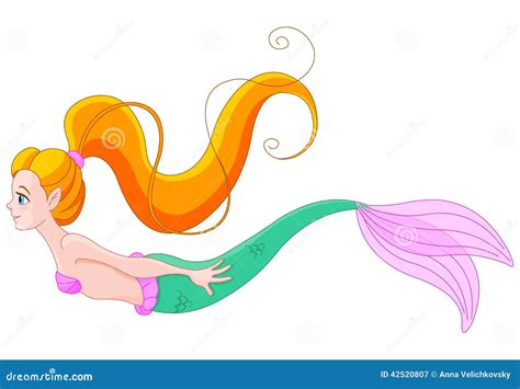 Cute Red Haired Mermaid Stock Vector Image 42520807