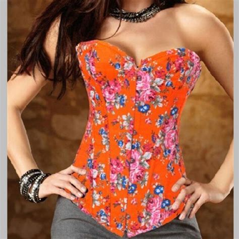 Aliexpress Com Buy Fancy Pink Floral Pattern Denim Corset Top