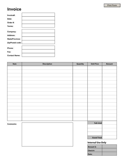 Printable Blank Invoices Template Business Psd Excel Word Pdf
