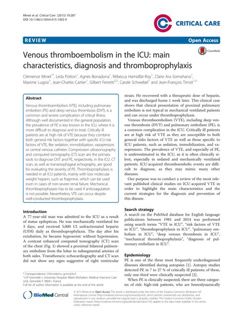 PDF Venous Thromboembolism In The ICU Main Characteristics Diagnosis And Thromboprophylaxis