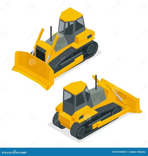 Isometric Dozer Or Bulldozer Set Of The Construction Machinery