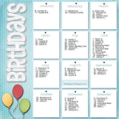 Lifedesign And The Pursuit Of Craftiness Birthday Calendar Template