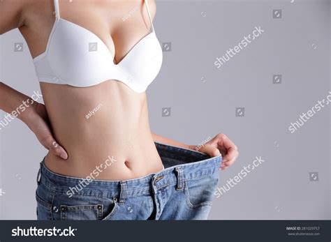 Woman Shows Weight Loss By Wearing Stock Photo 281029757 Shutterstock