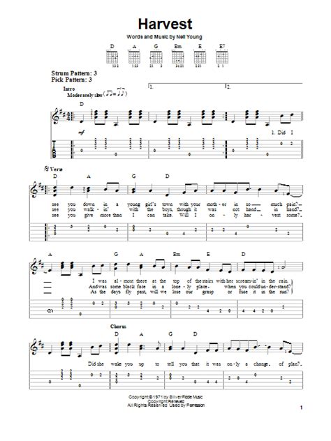Harvest Sheet Music Neil Young Easy Guitar Tab