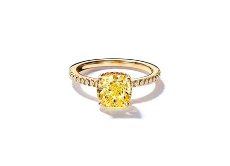 Tiffany True® Engagement Ring With A Cushion Cut Yellow Diamond And A Diamond Band In 18k Gold
