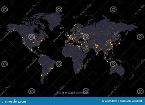 Earth Night Map With Lights Stock Vector Illustration Of Country