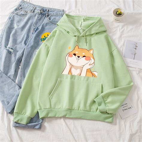 Kawaii Shiba Inu Hoodie Harajuku Funny Cotton Hoodies Women Etsy