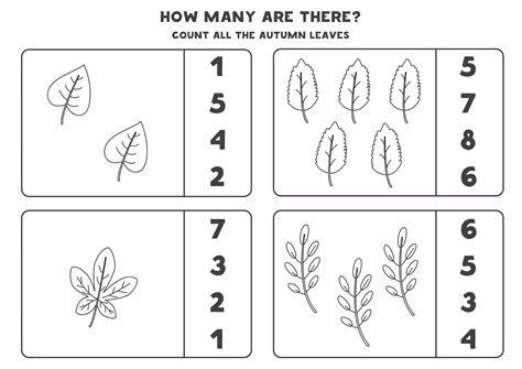 Counting Game With Black And White Autumn Leaves Math Worksheet