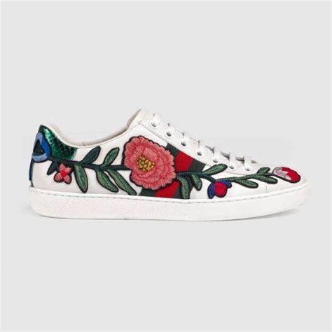 Gucci New Ace Floral Embroidered Low Top Sneaker White Gucci Ace