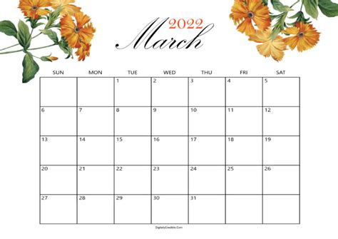 March 2022 Calendar Cute And Floral Templates