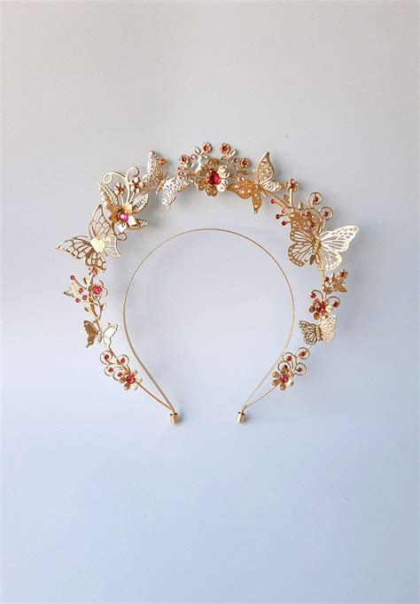 Gold Halo Crown Butterfly Crown Halo Headpiece Wedding Crown Etsy