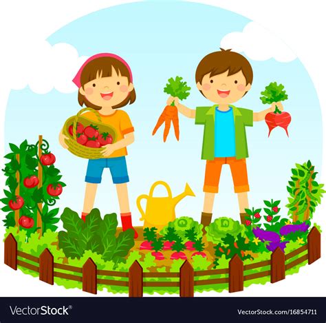 Kids In A Vegetable Garden Royalty Free Vector Image