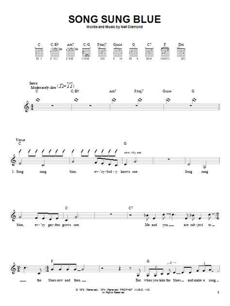 Song Sung Blue Sheet Music Neil Diamond Easy Guitar