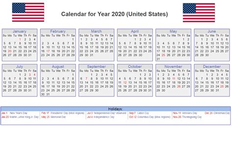 Calendar 2020 United States Calendar Printables Free Templates