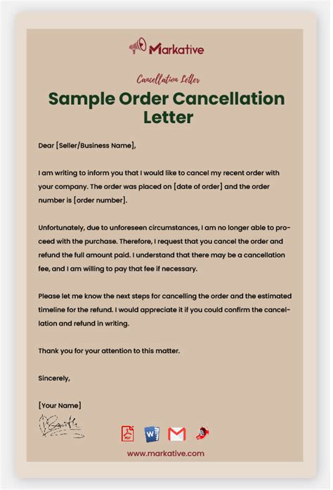 Best Order Cancellation Letter 5 Templates Markative