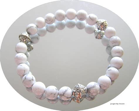White Howlite Gemstone Stretch Bracelet Handmade Gift Idea Etsy