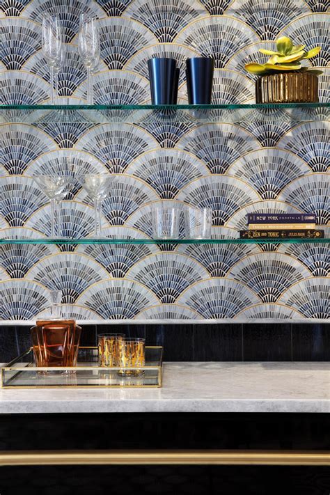 Glass Mosaic Tile Accentuated With Brass And Metal Make Glamorous Art