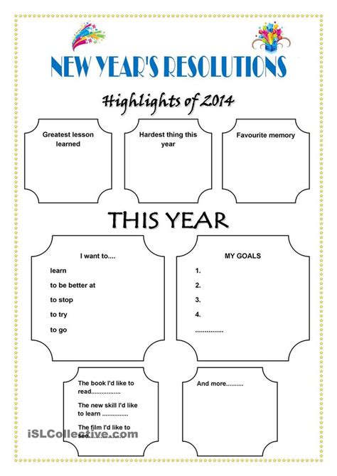 New Years Resolutions Worksheet For Students