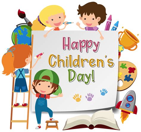 Happy Childrens Day Poster With Kids Drawing 699877 Vector Art At Vecteezy