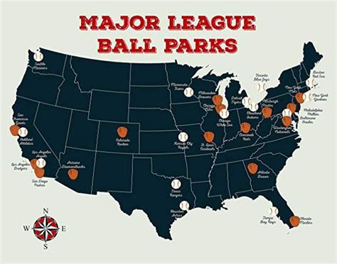 Amazon Com Baseball Stadium Map Major League Ball Parks Map Handmade Baseball Stadium Map