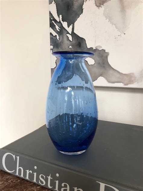 Hand Blown Blue Glass Controlled Bubble Vase Cobalt Glass Etsy
