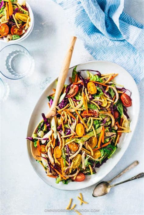 Made with crunchy napa cabbage, crispy ramen noodles and a delicious asian dressing this salad will become a weeknight staple and family favorite. Chinese Chicken Salad with Creamy Dressing | Omnivore's Cookbook