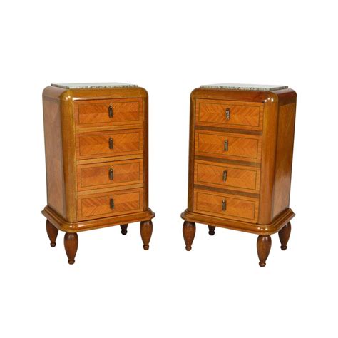 Pair Of Art Deco Mahogany Bedside Tables Nightstands Cabinets Circa