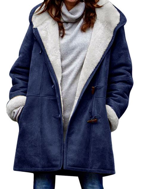 Ukap Plus Size Jackets For Women Winter Fuzzy Fleece Parka Horn Buckle