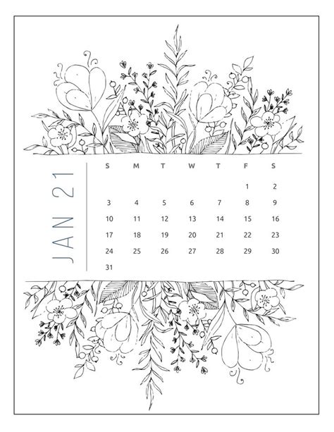 January 2021 Free Printable Calendar Floral Style Free Printable