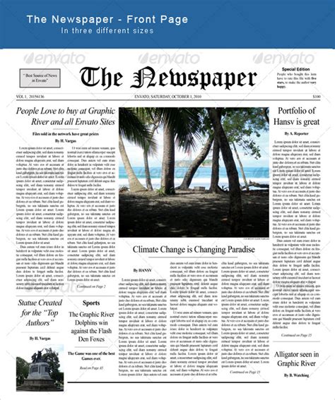 Free 4 Sample Newspaper Front Page In Ms Word Pdf Psd