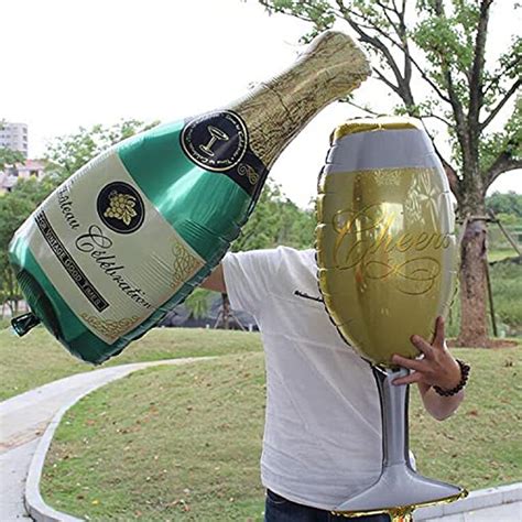 Balloonistics Large Champagne Wine Glass And Champagne Bottle Shaped Balloons 36 Inches Amazon