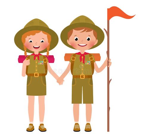 Vector Illustration Of Children Boy And Girl Scouts Stock Vector