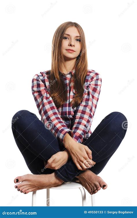 Girl Sits Having Crossed Feet Stock Image Image Of Care Long 49550133