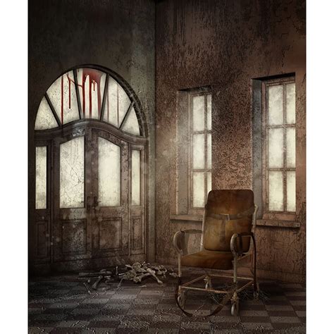 Abandoned Room Backdrop Old Asylum Horror Scary Dark Hallway Bones Chair Stool Halloween Mystery