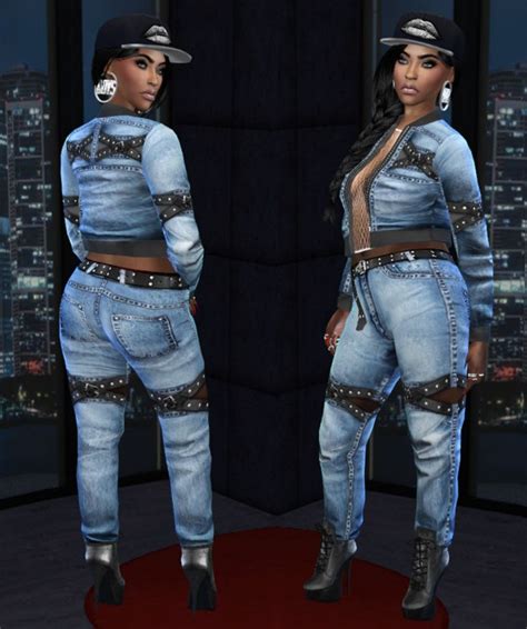 Fusion Style Denim Outfit With Leather Straps By Sviatlana • Sims 4