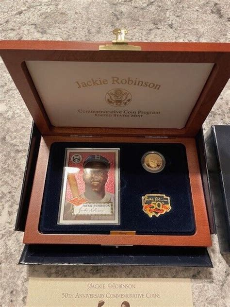 1997 W 50th Anniv Jackie Robinson 5 Gold Commem Coin Wcardpin