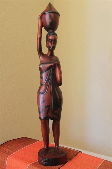 Hand Carved Wooden Women Statues Made In Rwanda Africa