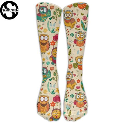 Samcustom Many Owls 3d Printing Fashion Knee Socks Women Cotton High Over The Knee Stockings For