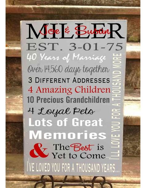 40th or ruby anniversary gifts; CUSTOM FOR KATIE -- Personalized 5th, 10th, 25th, 40th ...
