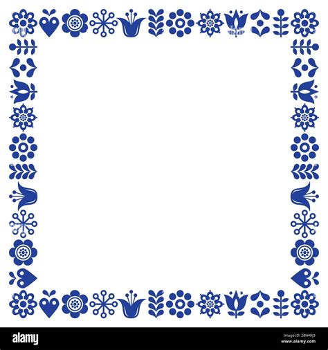 Scandinavian Folk Art Vector Square Frame Design With Flowers Perfect