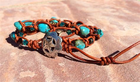 Rustic Genuine Turquoise Nugget Spanish Knot Leather Wrap