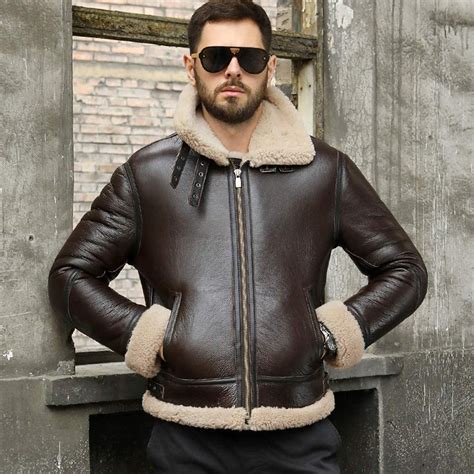 Men Authentic Brown Real Sheepskin Shearling Leather Jacket Shearlingland