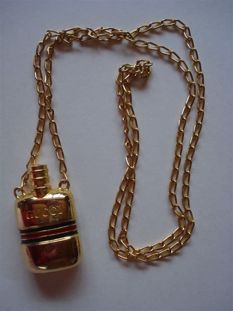 Authentic Vintage Gucci Perfume Bottle Necklace Gold Plated Italy Mint