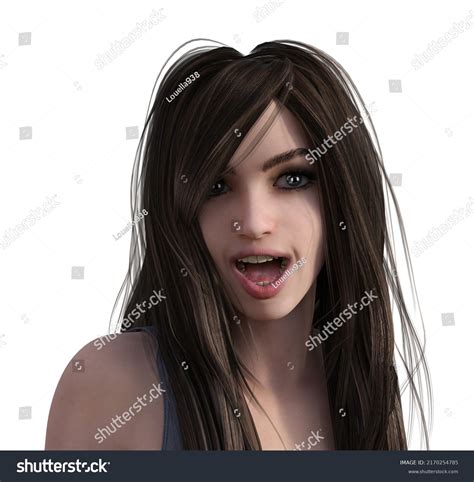 3d Illustration Brown Hair Woman Mouth Stock Illustration 2170254785