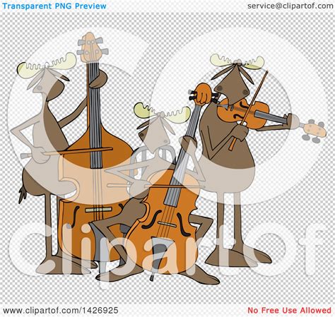 Clipart Of A Cartoon Trio Of Moose Playing An Upright Bass Cello And